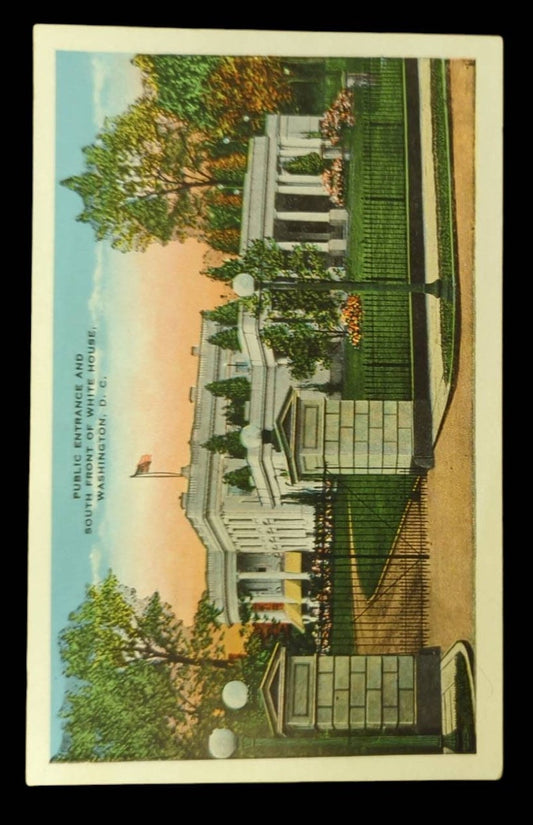 Public Entrance and South Front of White House, Washington D.C. - Vintage 1930s Postcard