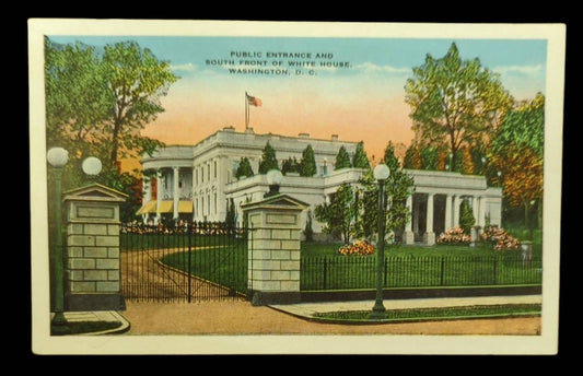 Public Entrance and South Front of White House, Washington D.C. - Vintage 1930s Postcard