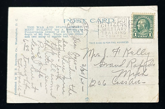 U.S. War, State and Navy Department, Washington D.C., Maryland - Vintage Car - Vintage 1910s Postcar