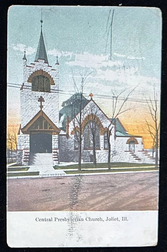 Central Presbyterian Church, Joliet, Illinois - Vintage 1910s Postcard