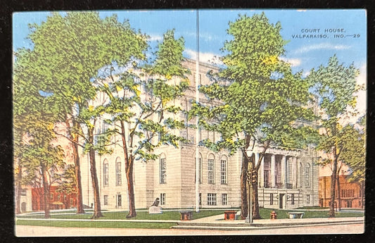 Court House, Valparaiso, Indiana - Linen Vintage Postcard