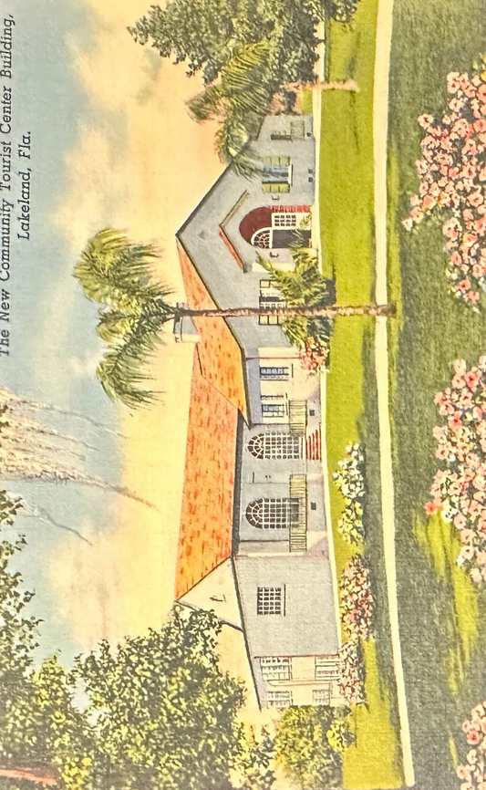 The New Community Tourist Center Building, Lakeland, Florida - Linen Vintage Postcard