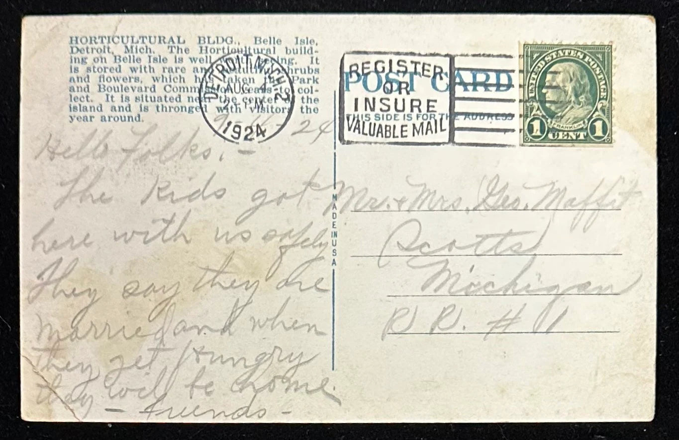 Horticultural Building and Aquarium, Belle Isle Park, Detroit, Michigan - Vintage Postcard