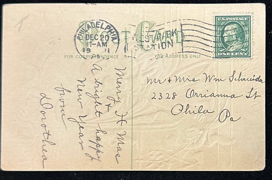 Holy Family with Angels above - A Merry Christmas - Embossed 1910 Vintage Postcard 1910's