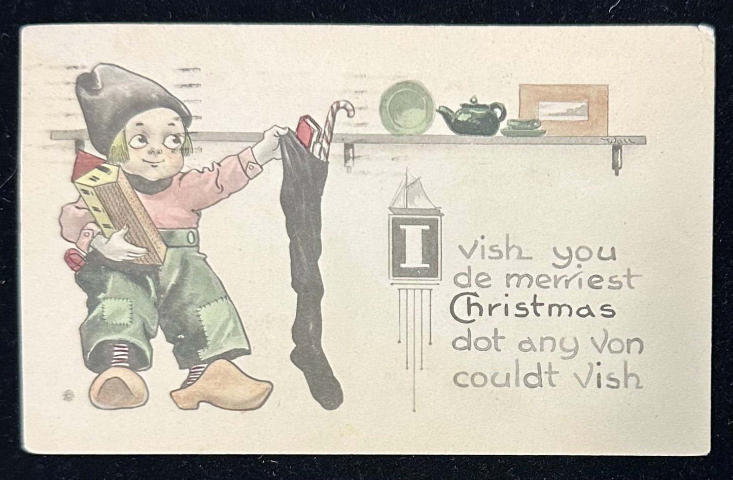 I vish you de merriest Christmas dot any von couldt vish- Vintage Dutch Postcard