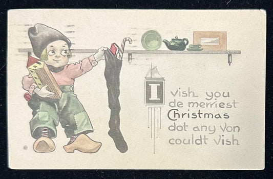I vish you de merriest Christmas dot any von couldt vish- Vintage Dutch Postcard