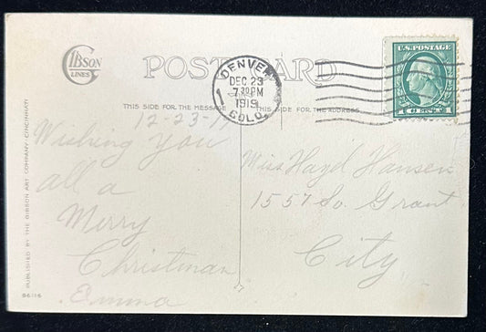 When Stockings All Hang By the Chimney at Night, May Santa Claus Fill Yours With Everything Right - 1919 Christmas Postcard