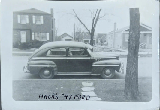 Black and White Photo of a 1948 Ford