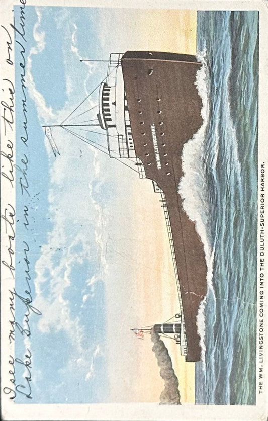 The WM. Livingston Coming into the Duluth-Superior Harbor - Vintage Postcard