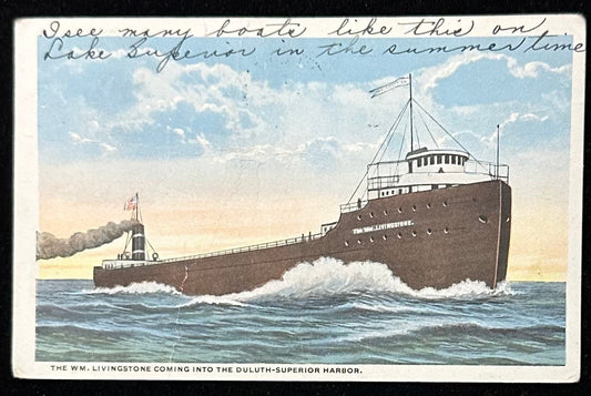 The WM. Livingston Coming into the Duluth-Superior Harbor - Vintage Postcard