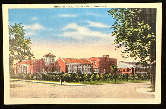 High School, Valparaiso, Indiana - Linen Vintage Postcard
