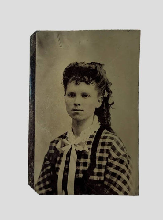 Victorian tintype photograph of a Young Girl hand colored Cheeks
