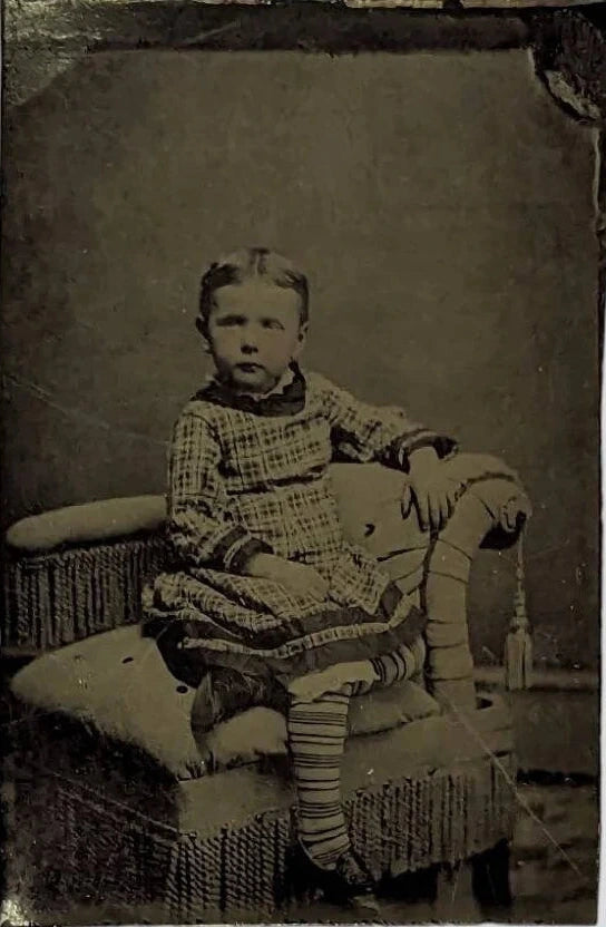 Victorian Era Tin Type Small Child in Victorian Clothes