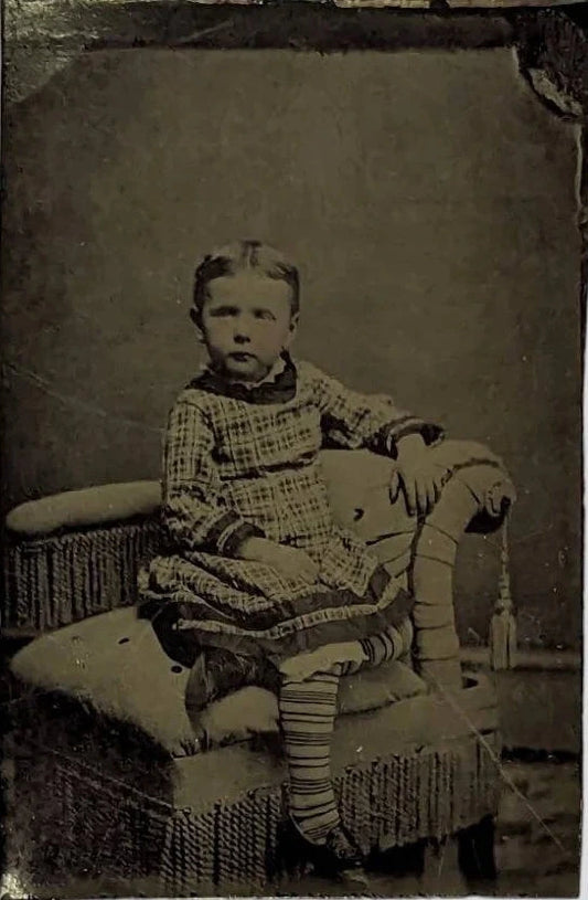 Victorian Era Tin Type Small Child in Victorian Clothes