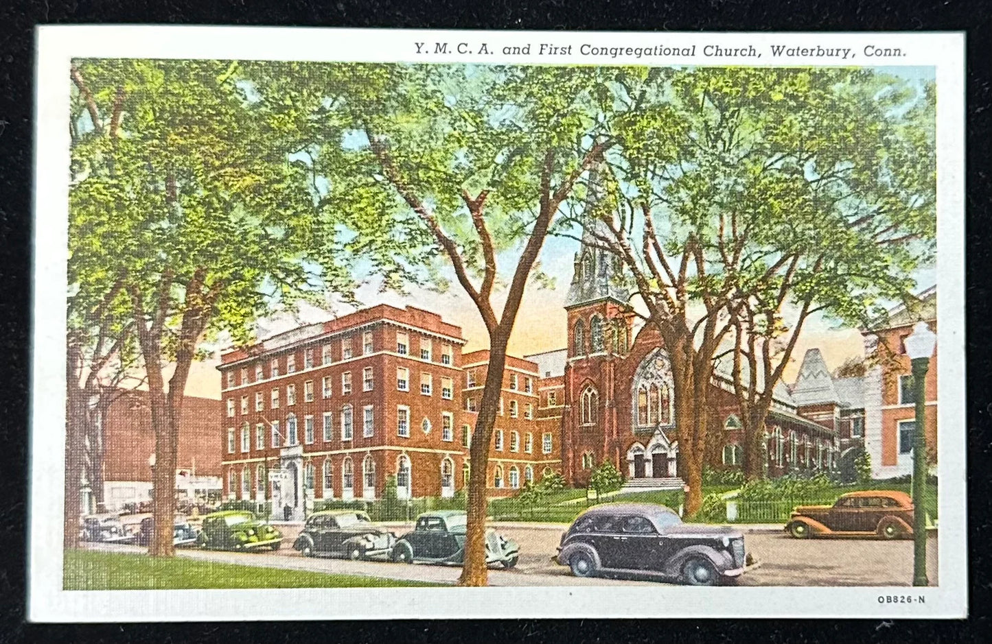 Y.M.C.A. And First Congregational Church, Waterbury, Connecticut - Linen Vintage Postcard