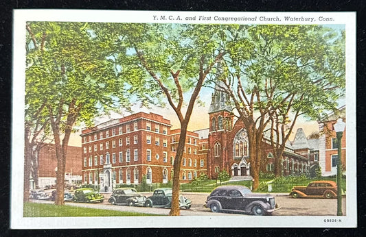 Y.M.C.A. And First Congregational Church, Waterbury, Connecticut - Linen Vintage Postcard
