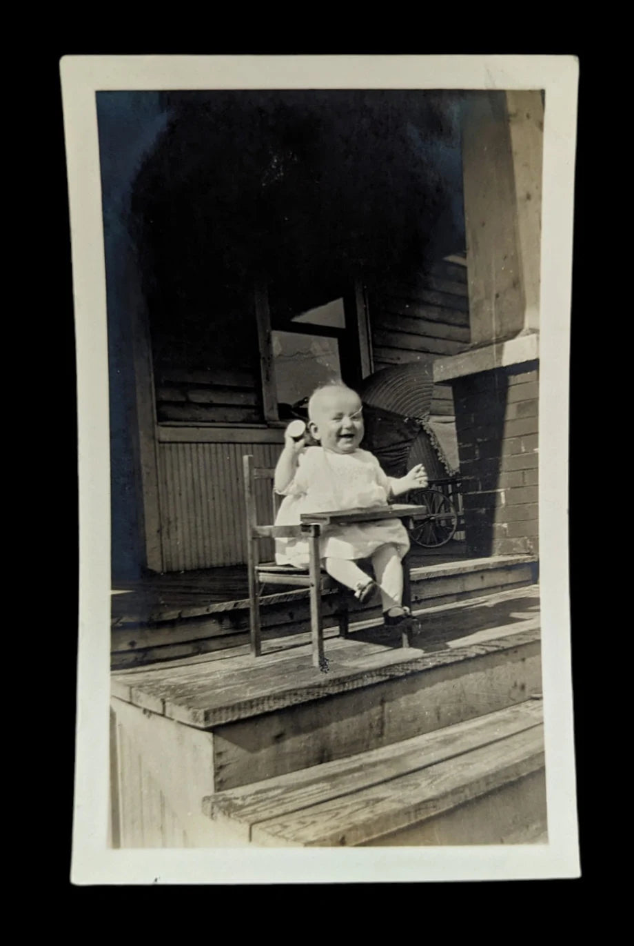 Set of 1920 Photos - Baby on the Porch - Precarious Positions - Happy and Pensive