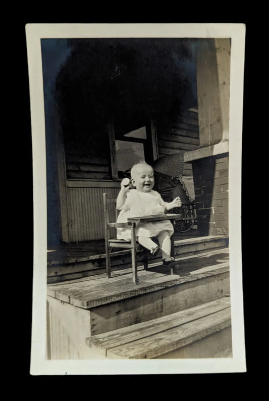 Set of 1920 Photos - Baby on the Porch - Precarious Positions - Happy and Pensive