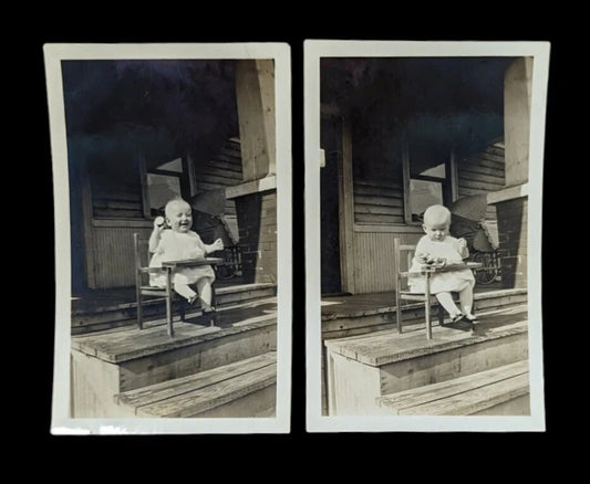 Set of 1920 Photos - Baby on the Porch - Precarious Positions - Happy and Pensive