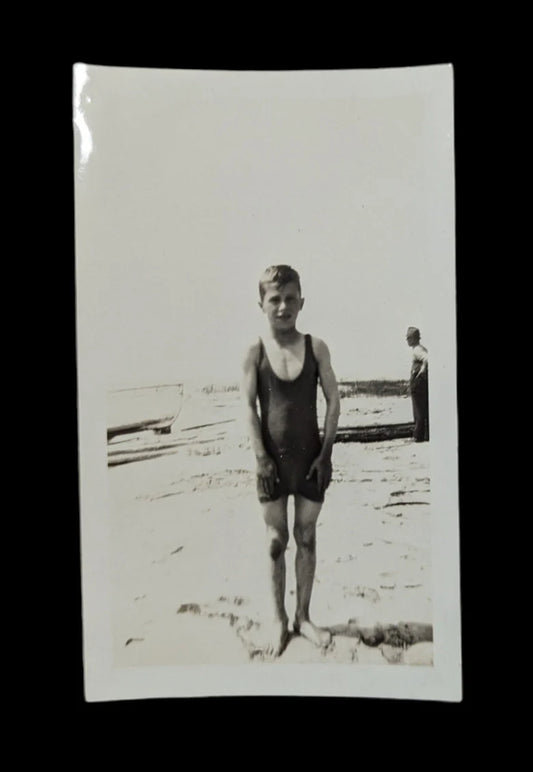Black and White Photo of a Boy at the Beach - Frame for Lake Cottage Decor