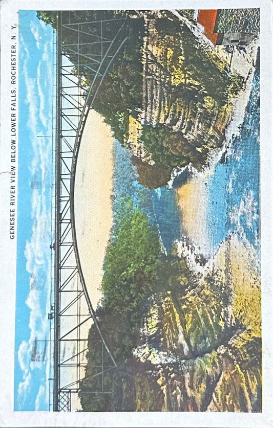 Genesee River - View Below Lower Falls - Rochester, NY - 1929 Postcard