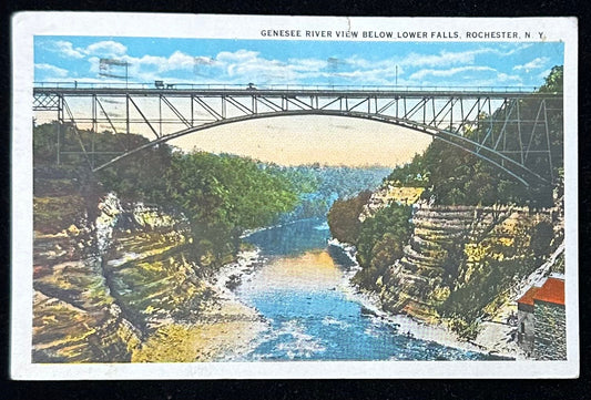Genesee River - View Below Lower Falls - Rochester, NY - 1929 Postcard