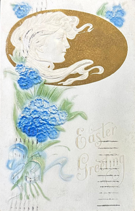 Gold Art Deco Embossed Hand Painted Easter Greeting  - 1918 Postcard - Vintage Postcard