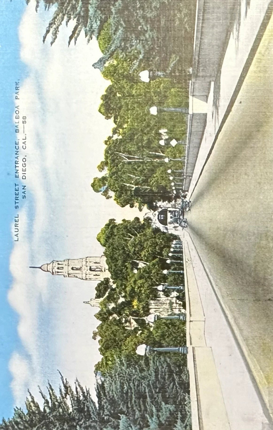 Laurel Street Entrance, Balboa Park, San Diego, California - Linen Vintage Postcard