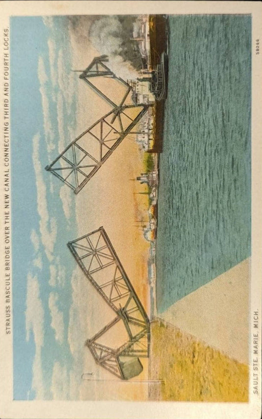 Strauss Bascule Bridge Over the New Canal Connecting Third and Fourth Locks - Vintage  MiciganPostcard