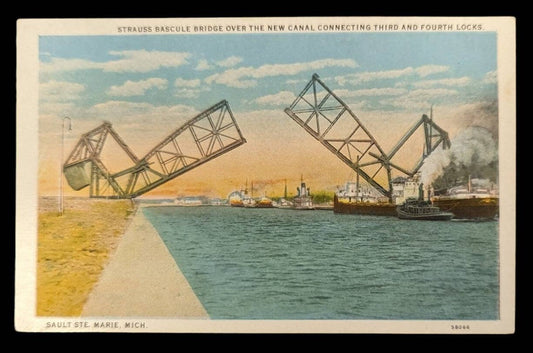 Strauss Bascule Bridge Over the New Canal Connecting Third and Fourth Locks - Vintage  MiciganPostcard