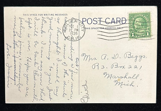 Wilshire Boulevard through Westlake Park - Los Angeles, California - 1936 Linen Postcard