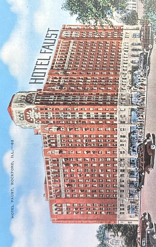 Hotel Faust, Rockford, Illinois - Linen Vintage Postcard