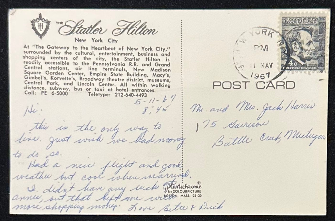 The Statler Hilton - New York - Vintage Postcard