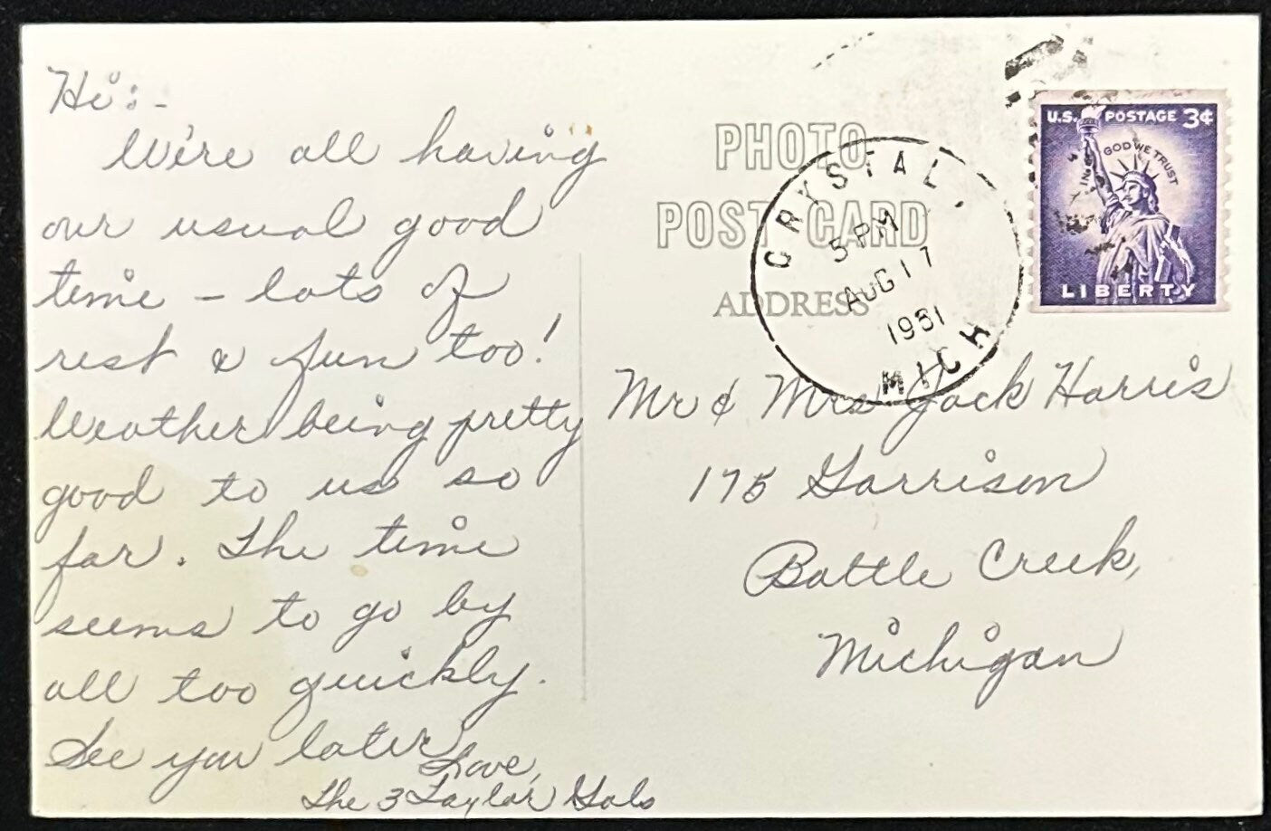 Crystal Lake, Crystal, Michigan - Vintage Postcard