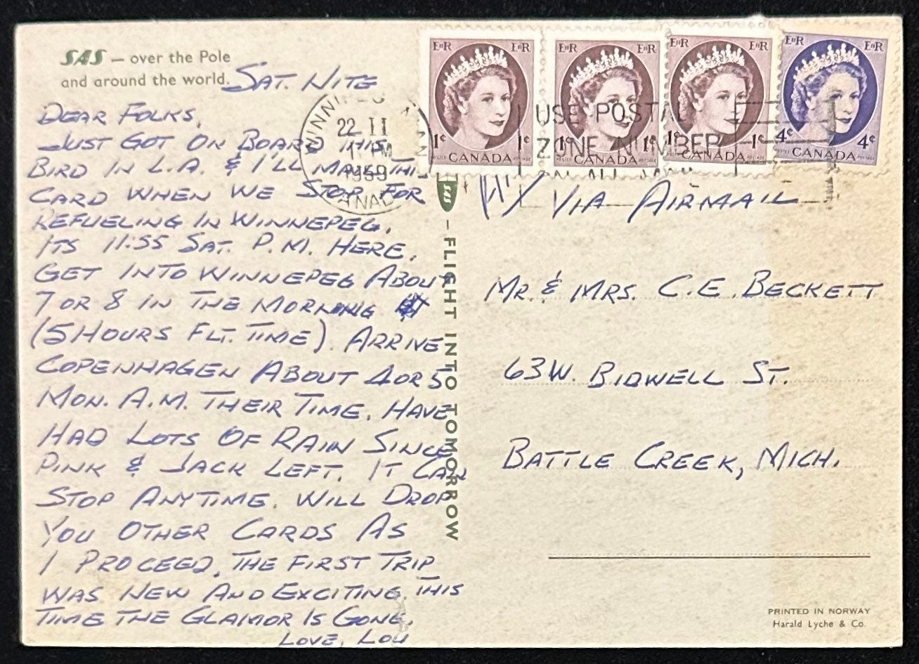SAS Airlines - Over the Pole and around the World - Canadian/International Postcard