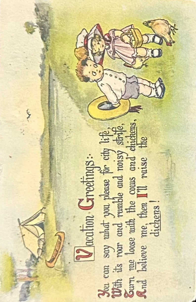 Vacation Greetings With Verse - 1916 Postcard