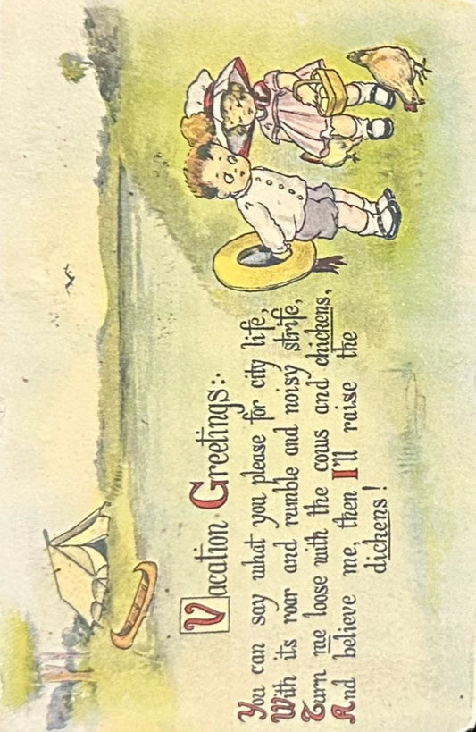 Vacation Greetings With Verse - 1916 Postcard