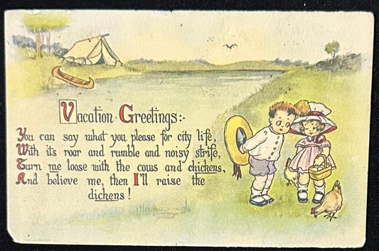 Vacation Greetings With Verse - 1916 Postcard