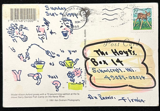 Harry Gaines Fish Camp - Kenai River  - Model Alison Axford - Alaska Vintage Postcard