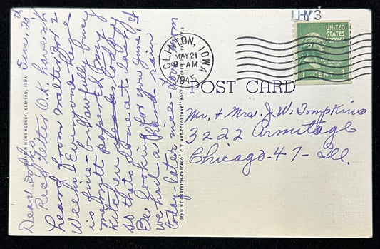 Lincoln Highway Bridge across Mississippi River at Clinton, Iowa on US Highway 30 - Linen Vintage Po