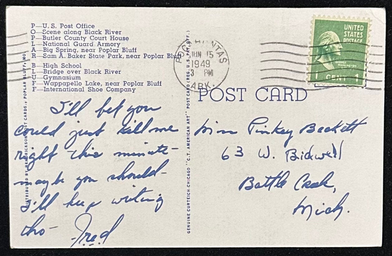 Greetings from Poplar Bluff, Missouri - Linen Vintage Postcard