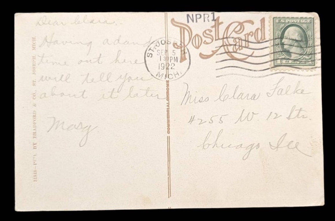 St. Joseph River at Napier Bridge, Near Benton Harbor and St. Joseph, Michigan - Vintage Postcard