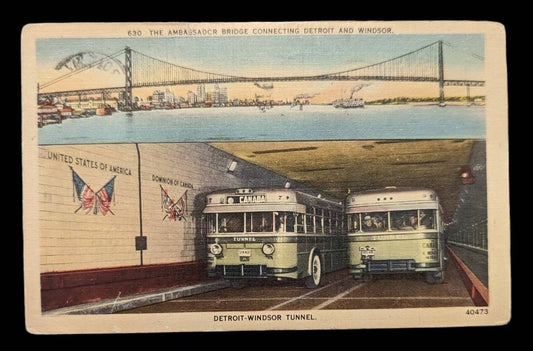 The Ambassador Bridge - Connecting Detroit and Windsor - Vintage Postcard