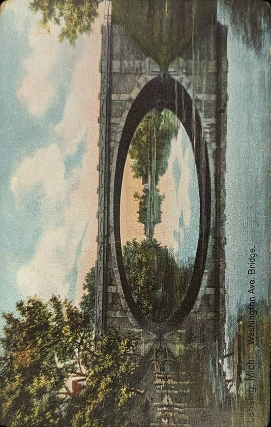 Washington Avenue Bridge - Lansing, Michigan - Vintage 1910 Postcard