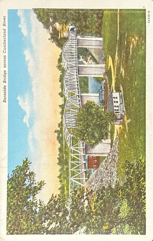 Burnside Bridge across Cumberland River - Kentucky - 1940s Linen Postcard