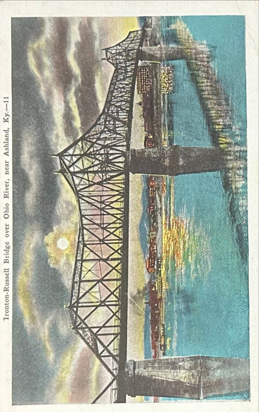 Trenton-Russell Bridge over Ohio River - Ashland, KY - 1928 Postcard