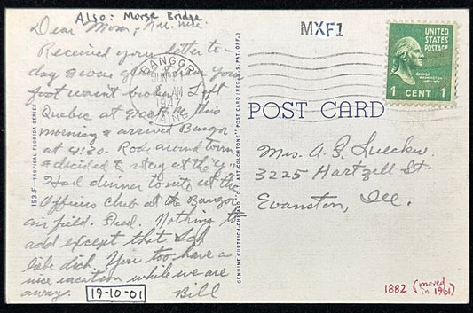 Wooden Bridge - “Maxfield’s Bridge” - Bangor, Maine - 1940s Linen Postcard