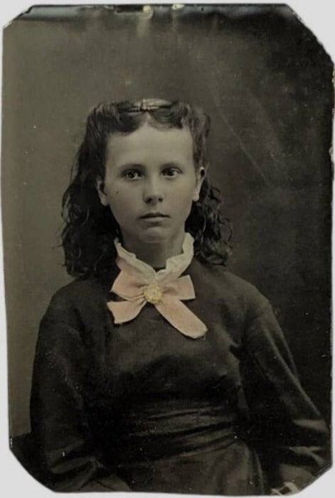 Victorian Tin Type Photo of a Young Girl - hand tinted tintype photo - Tintype of child