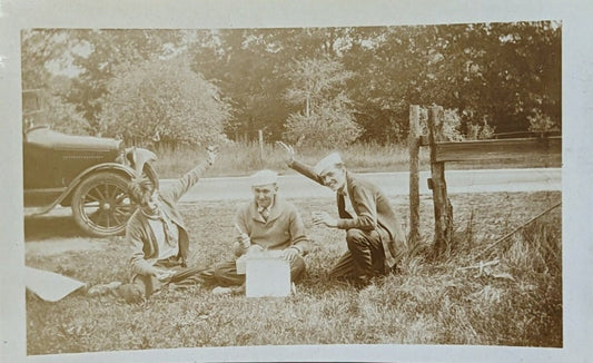 Young WWI Sailor Boys Hanging out While on RR Beside the Road - Michigan Photo 1920s