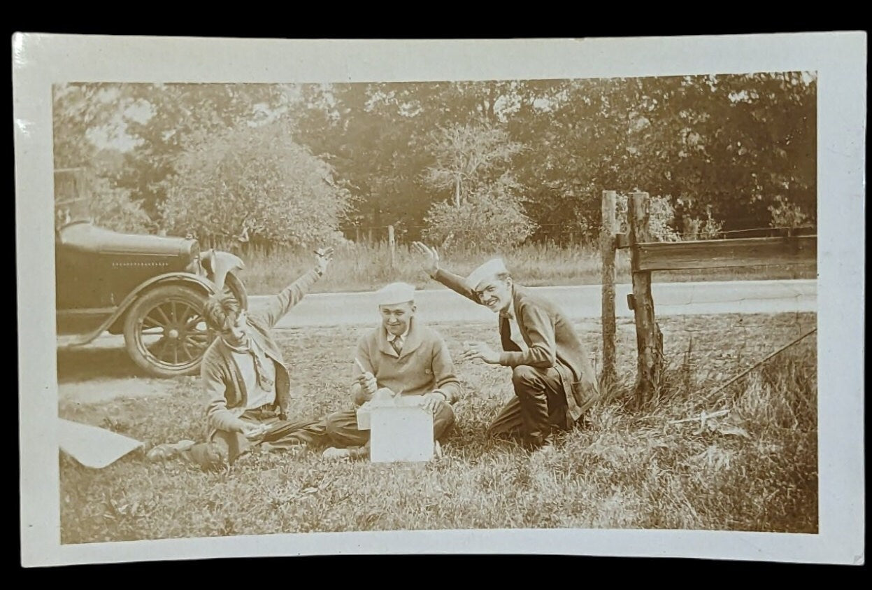 WWI Sailor Boys Hanging out on RR Beside the Road - Michigan Photo 1920s
